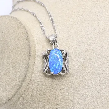 95%mimo 925 Sterling Silver Blue Opal Svadobné Šperky Sady Pre Ženy Náhrdelníky Náušnice, Prívesky Krúžok Nastaví Na Narodeniny Darček
