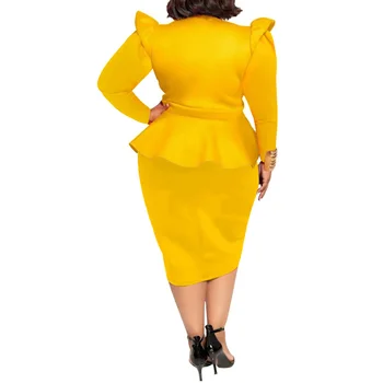 Šaty 5xl Plus Veľkosť Žltá Bodycon Sexy Ženy V Krku Afriky 2020 Vysoký Pás Elegantná Večera Midi Šaty motýlik Šaty Vestiods