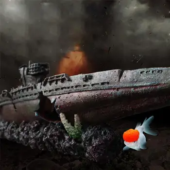 Akvarijné Ryby Nádrž Terénne Simulácia Živice Vrak Vojnová Loď Ponorka, Model Schátralé Mora Vojny Vrak Skrýva Dom