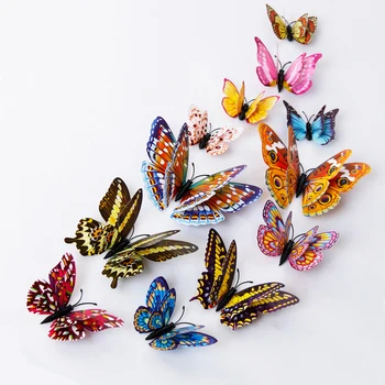 12Pcs 3D dvojvrstvové Motýľ Stenu-Nálepky na stenu pre Domova DIY Motýle Chladnička Magnet nálepky Miestnosti Dekorácie