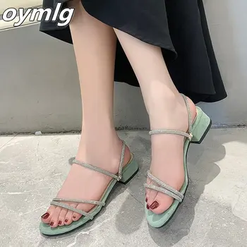 2020 lete nové hrubé-podpätky sandále žena kórejská verzia drahokamu strednej podpätky dámske topánky ryby úst, sandále, papuče