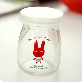 6pcs Cartoon Sklenených Nádob w Viečka na Jogurt DIY Varenie Mlieka Fľaša Vysokej Teplote Puding Fľaša Frascos De Vidrio Con Tapa