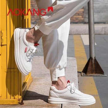 AOKANG dámske Topánky 2019 Lete originálne kožené ploché topánky vysokej kvality biele topánky žena ležérne topánky pohodlné tenisky