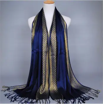 Lurex dámske Šatky Strapec Bavlna Lesk Moslimských Hijabs Islamskej Šatky Turbanet foulard femme musulman hlavový most 180x60cm