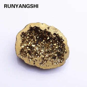 Runyangshi 1PC Prírodný krištáľ achát crystal cave hojnosť minerálnych vzoriek pokovovanie žltá reiki liečenie kameň