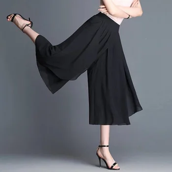 Ženy, Plus Veľkosť Širokú Nohu, Nohavice Príležitostné Voľné Tuhé Dlhé Nohavice Vintage Elastický Pás Nohavice