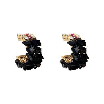 2020 Nový módny malý čerstvé Ženy Náušnice zmluvne sladké shiny black crystal geometrické kruhové Stud náušnice Šperky