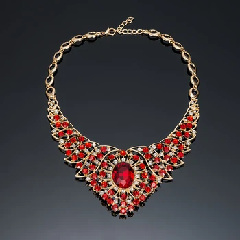 Móda Red Crystal Svadobné Šperky Sady Svadobné Party Kostým Šperky Indiánsky Náhrdelník Náušnice, Sety Pre Nevesty Svadobné Ženy