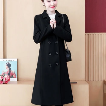 Black vlnené kabát ženy jeseň zima plus veľkosť dvojité breasted plus bavlny dlho vrchné oblečenie žien slim nadrozmerná vlnené plášte