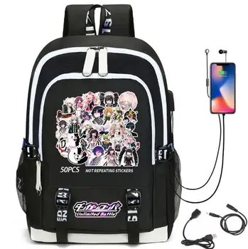 Japonsko, anime Danganronpa batoh USB nabíjanie Batoh teenagerov Školské Tašky ženy muži cestovný Notebook taška cez Rameno