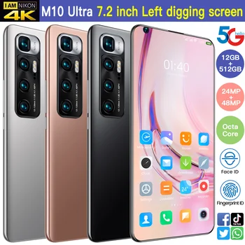 Neurčená SmartPhone Xiao M10 Utra Globálna Verzia 7.2 palcový Octa-Core Odomknutý 6000mAh Android 10.0 5G Mobilný Telefón