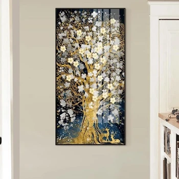 Abstrakt Zlaté Kvety Plátno na Maľovanie Prúdi Veľké Farba Jeleň Maľovanie na Obývacia Izba Nordic Wall Art Decor Tableaux