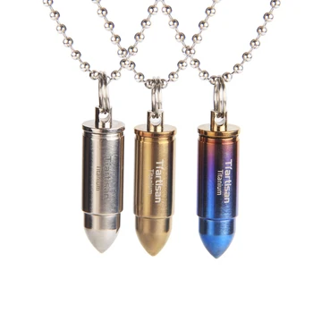 Ti remeselníka Vonkajšie potreby na Kempovanie Príslušenstvo Prenosné Bullet Prívesok Titán Nepremokavé Pilulku Box S Kľúčom a náhrdelník Ta6106