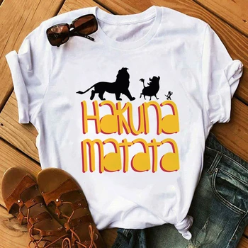Vtipné Hakuna Matata Tričko Ženy Harajuku Kawaii Fashion T-shirt Lete Cartoon Tričko Retro Top Čaj