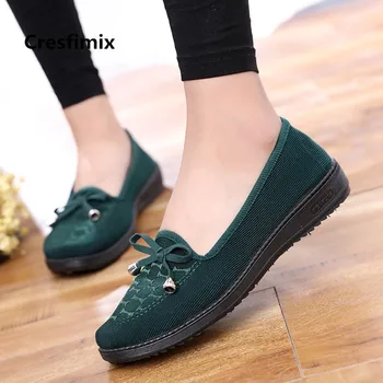 Cresfimix zapatos de mujer ženy mäkké pohodlné ľahké pošmyknúť na ploché topánky lady bežné ulici červené topánky zelené bytov a3701