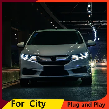 KOWELL Auto Styling Pre Honda City-2016 LED Reflektor pre Mesto čelová Lampa s manželskou U LED DRL Dvojité objektív Bi-Xenónové HID AUTA
