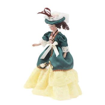 1:12 Domček Pre Bábiky Krásne Miniatúrne Porcelánové Bábiky Viktoriánskej Lady Zelené Šaty Miss Lady Doll Najlepší Darček