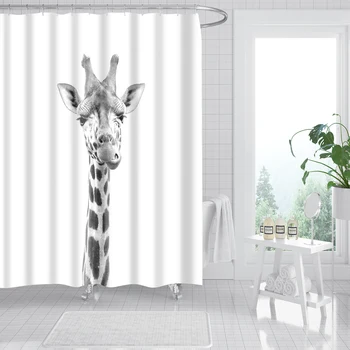 Čierna a biela zvieratá vzor kúpeľňa opony Žirafa kúpeľňa záclony sprchový záves krúžky 3D pre Kúpeľ Dekoratívne
