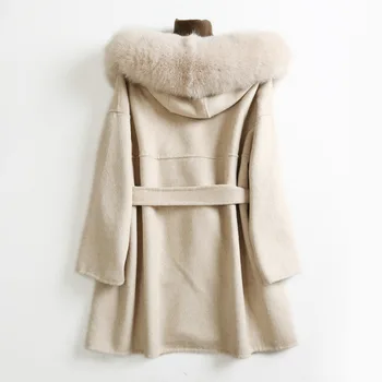LANMREM vysokej qualtiy veľké veľkosti obojstranné cashmere kabát umelú kožušinu golier široký-v strede zúžený pás kabát žien dlho vlnené kabát 2A876