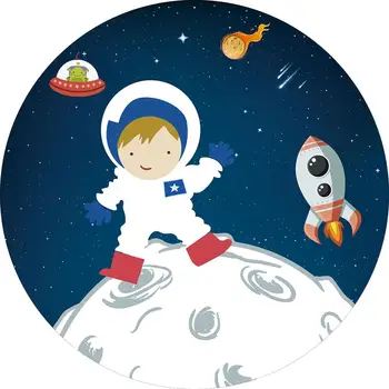 Allenjoy Dieťa Fotografie Kolo Pozadie Kryt Akvarel Priestor Astronaut Cestovné Fantasy Sen Modrá Narodeninovej Party Pozadí