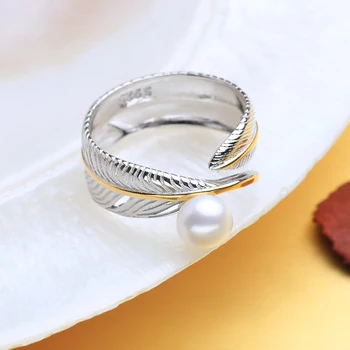 FENASY 925 Sterling Silver Ring Prírodné Sladkovodné Perly Prstene Pre Ženy, Striebornej a Zlatej Farby Žena Leaf Krúžok Jemné Šperky