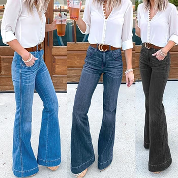 Dámske Džínsy s Vysokým Pásom Elegantné Džínsy Pre Ženy 2020 Jeans Modrá Čierna Umyté Rovné Denim Obličkového Nohavice Vintage Streetwear D30