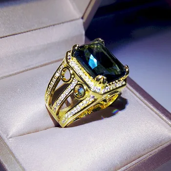 Móda Tvorivé modrý zirkón Veľké sapphire muž despotický krúžok pre ženy strany zásnubný prsteň, šperky darček vysokej kvality