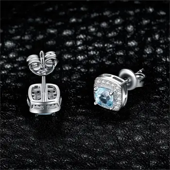 JPalace Vankúš Originálnym Sky Blue Topaz Stud Náušnice 925 Sterling Silver Šperky Pre Ženy Kórejský Earings Módne Šperky 2021