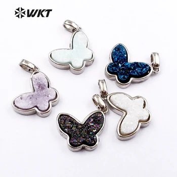 WT-P1325 WKT Módne farebné prírodného kameňa prívesok mini roztomilý motýľ tvar prívesok pre romantické ženy, šperky darček