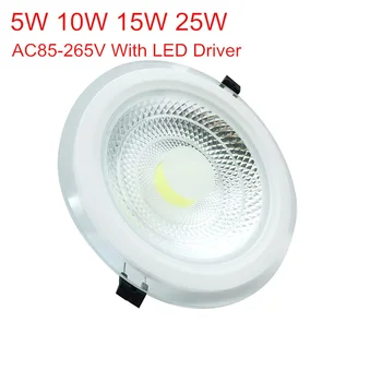 LED Downlight KLASU Stmievateľné 5W 10W 15W 25W COB LED Panel Svetlo AC85-265V Zapustené KLASU Downlight Sklenený Kryt Dole Svetlo