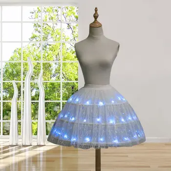 Ženy Lolita Cosplay Tylu Sukne Nastaviteľné LED sa rozsvieti Svetelná Balet Dance Krátke Šaty 3 Oceľové Obruče Spodnička