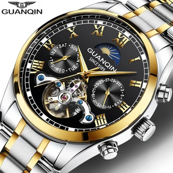 GUANQIN Sledovať Mužov Luxusné Značky Slávny Nerezovej Ocele, Vodotesné Automatické Hodinky Mužov Svetelný Ručné mechanické náramkové hodinky