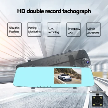 4.3 palcový 1080P auto spätnom zrkadle Auta Dvr full HD 1080p jazdy autom videorekordér fotoaparát auto zadnej strane obrazu dual objektívom, pomlčka cam