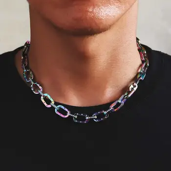 10 mm z nehrdzavejúcej ocele vykladané zirkón kríž náhrdelník, hip hop 10 mm Rainbow Ľadový Kábel Reťazca