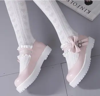 Japonská princezná denne sladké lolita topánky vintage čipky bowknot kawaii topánky kolo hlavy hrubé dno dámske topánky loli cos