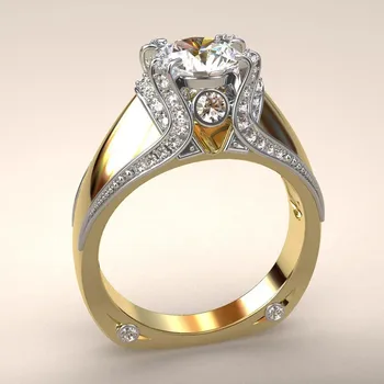 Luxusné Muži Ženy Veľké Krištáľovo Kamenný Kruh, Zlatá Farba Strieborná Farba Svadobné Šperky Sľub Zásnubné Prstene Pre Mužov A Ženy
