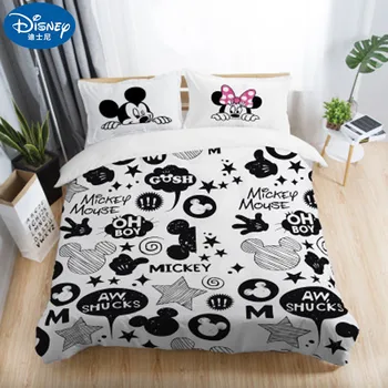 Disney Čierna Biela Mickey Minnie Mouse 3D Vytlačené posteľná bielizeň Nastaviť Dospelých Twin Plný Kráľovná King Size posteľou, Dekorácie Perinu Nastaviť