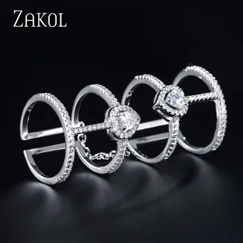 ZAKOL Módne AAA Srdce Tvar Zirconia Crystal Svadobné Otvoriť Prstene Pre Ženy, Strán, Svadby Anillos Anel Šperky FSRP2126
