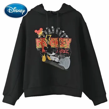 Mikina Disney Harajuku Mickey Mouse Karikatúra Tlače Pulóver S Kapucňou Streetwear Ženy Bežné Long Sleeve Tee Topy Čierna Žena