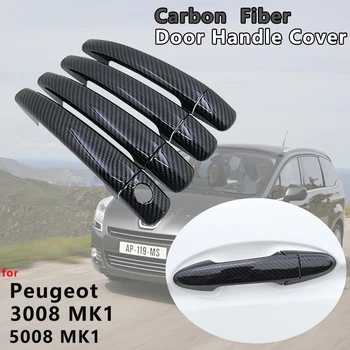 4pcs Lesklý Čierny Carbon Fiber Dverí Rukoväť Kryt Chytiť Spp Výbava Chrániť Exteriér Auto Príslušenstvo pre Peugeot 3008 MK1 5008 MK1