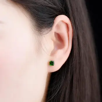 Hutang Vankúš 5.0 mm Skutočné Diopside Stud Náušnice 925 Sterling Silver Dieťa Náušnice kórejský Earings Drahokam Dievčatá Šperky 2020