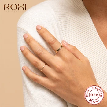 ROXI 925 Sterling Silver Tenké Prst Prsteň Hladké Snubné Prstene pre Ženy Módne Šperky Anti-alergie Pár Krúžky Bižutériou