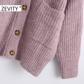 Zevity nové žien módy v krku vrecká patch sveter pletenie sveter lady dlhý rukáv bežné breasted svetre elegantné topy S399