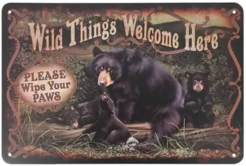 Divoké Veci Znášať Tin Znamenie,Medveď v Lese Vitajte Tu, Prosím, Utrite si Labky Vintage Kovov Cín Znamenia