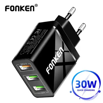 FONKEN USB Nabíjačka, Rýchle Nabíjanie 3.0 Rýchlo Nabíjačka 3 Port QC3.0 QC2.0 Plnenie pre Mobilný Telefón Tablet Multi Stenu Adaptér