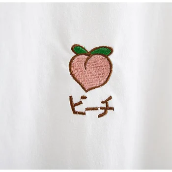 2019 Nové Kawaii Jahoda Výšivky Tričko Farebné Krku Roztomilý Tričko Dámske tričko Topy kórejský Ulzzang Roztomilý Ovocie Bavlna T Žena