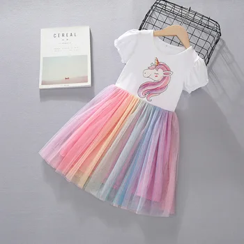 Letné Baby Dievčatá Jednorožec Šaty Módne Jednorožec Vytlačené Rainbow Oka Party Šaty Dievča Kostým Roztomilé Dievčatá Oblečenie