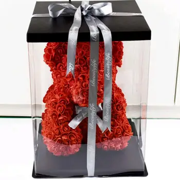 Valentína Darček 25 CM Rose Medveď Kvetinový Bábika Tvorivé Večný Kvet Umelé Dekorácie na Narodeninovej oslavy Svadby