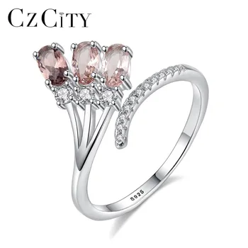 CZCITY Vysoko Kvalitné Čisto 925 Sterling Silver Nastaviteľné Otvoriť Prstene pre Ženy, Luxusné Zapojenie & Svadobné Šperky Bijoux Dary