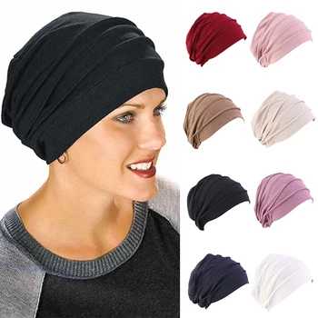 2020 Nové Elastická Bavlna Turban Klobúk Farbou Žien Teplé Zimné Vypadávanie Vlasov Šatku Kapoty Vnútorné Hijabs Spp Moslimských Chemoterapii Klobúk